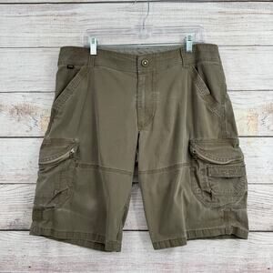 Kuhl Ambush Kargo Shorts Mens 36 Khaki Green Zip Pockets Trail Hiking